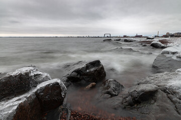 Boulders at the lake Superior shore