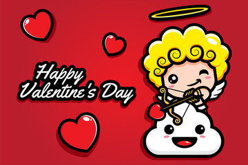 cute cupid character design with happy valentine's day greeting cards