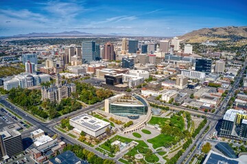 Aerial View of Salt Lake City, Utah in early Autumn - Powered by Adobe