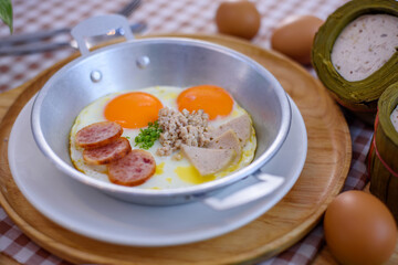 Fried eggs in a pan or pan eggs