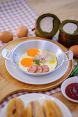Fried eggs in a pan or pan eggs