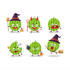 Halloween expression emoticons with cartoon character of green watermelon