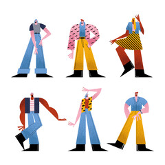 Women and men cartoons collection with street fashion look vector design