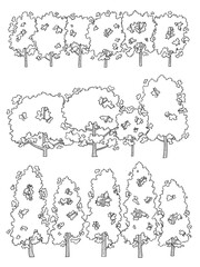 hand drawn vector set of side view tree.