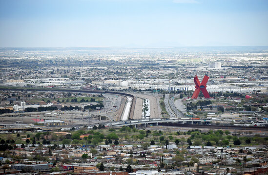 View of El Paso, Ciudad Juarez and the border between USA and Mexico