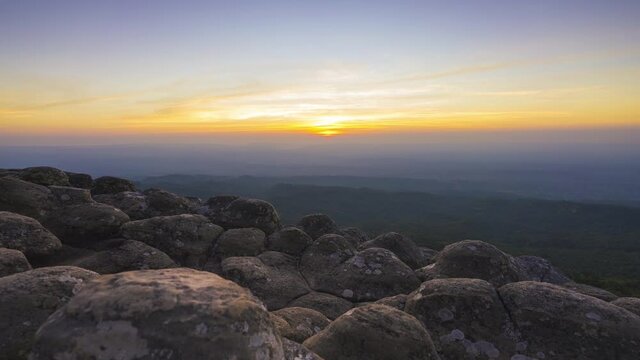 Time lapse of Lan Hin Pum Rock Formations from the impressive viewpoint of Phu Hin Rong Kla national park in Phitsanulok province, Thailand