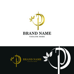 Golden Luxury Initial letter p on circle leaves for cosmetic, restaurant, boutique, hotel logo concept vector