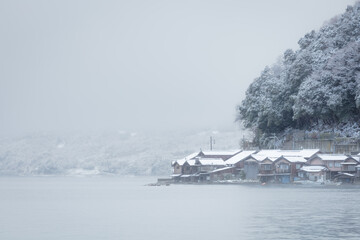 京都府 伊根の舟屋 雪景色