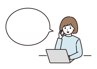 リモートワーク 通話 女性 吹き出し