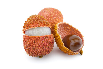 Lychee fruit opened and showing seed