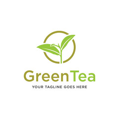 Premium green tea logo, premium green tea leaf