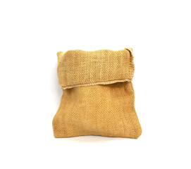 Empty burlap sack bag isolated on white background