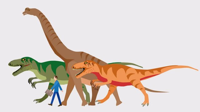Tourists walk with dinosaurs, 2d animation
