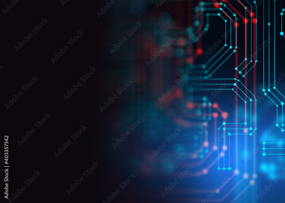 Aufkleber 3d rendering  of Abstract futuristic blue circuit board and cpu