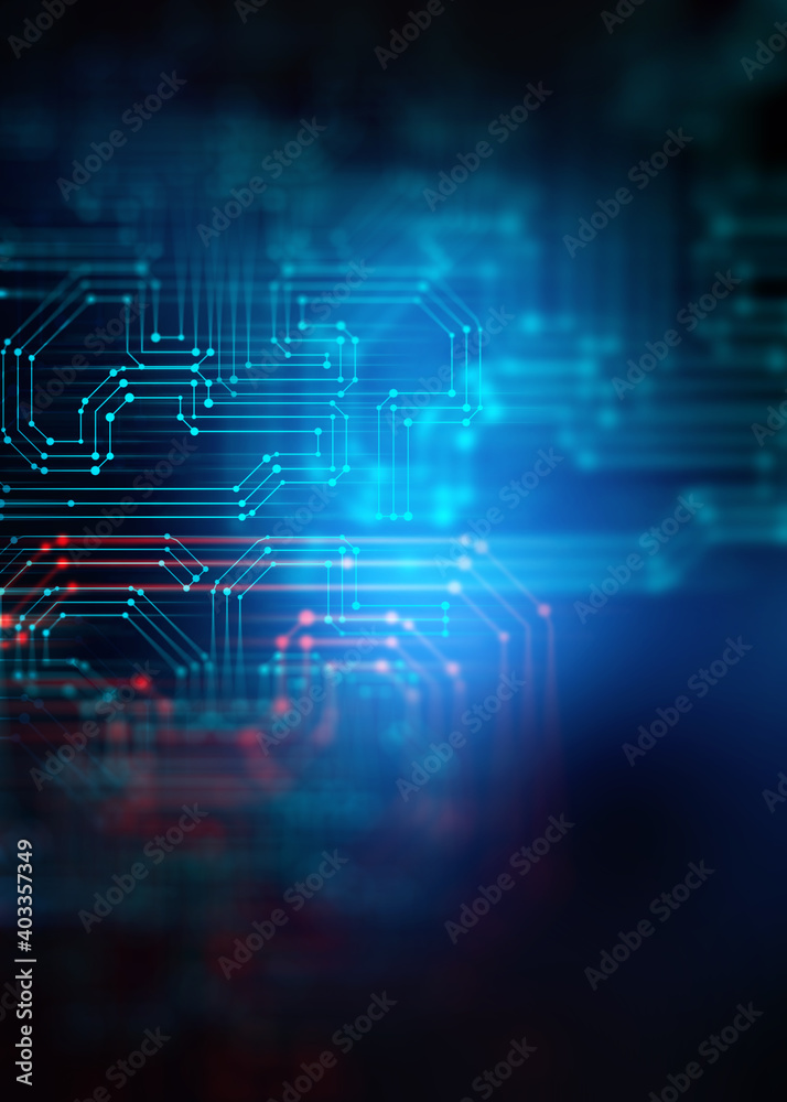 Aufkleber 3d rendering  of Abstract futuristic blue circuit board and cpu
