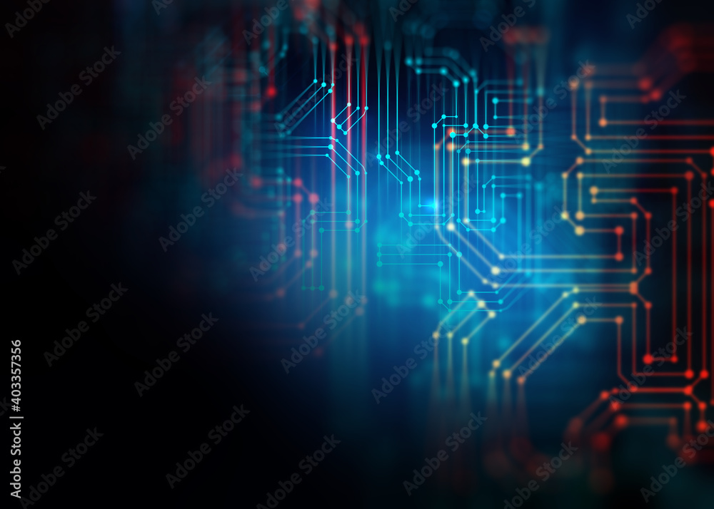 Aufkleber 3d rendering  of Abstract futuristic blue circuit board and cpu