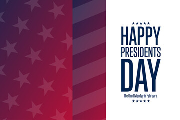 Happy Presidents' Day. The third Monday in February. Holiday concept. Template for background, banner, card, poster with text inscription. Vector EPS10 illustration.