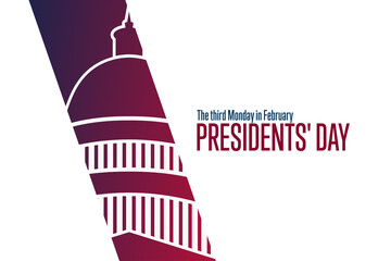 Happy Presidents' Day. The third Monday in February. Holiday concept. Template for background, banner, card, poster with text inscription. Vector EPS10 illustration.