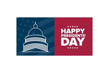 Happy Presidents' Day. The third Monday in February. Holiday concept. Template for background, banner, card, poster with text inscription. Vector EPS10 illustration.