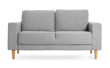 Stylish sofa on white background