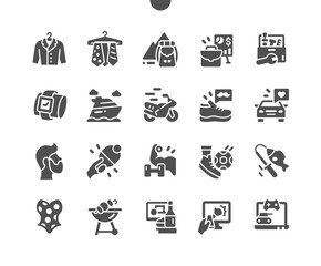 Mans favorite interests. Job, tennis, beer, football, sport, computer games, yachts, fishing. Position and opinion of a man. Men's shoes. Male interest. Vector Solid Icons. Simple Pictogram