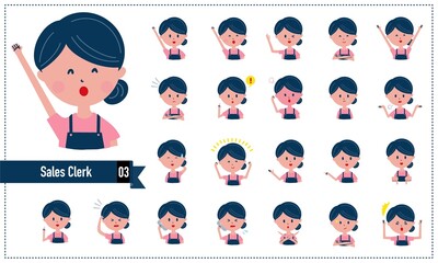 様々な表情の女性店員のベクターイラストセット