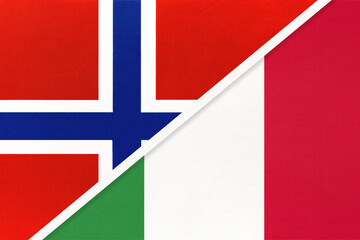 Fototapeta premium Norway and Italy or Italian Republic, symbol of national flags from textile.