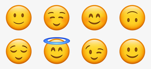 Smiling Face with Smiling Eyes, 3d happy Smiley emoji with Halo,  cute emoticon with cheeks, Relieved Face, Pleased, Content, Slightly smile character