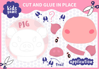 Children board animal game applique cut and glue in place for preschoolers and primary school students worksheets.Page read and match for kids educational book