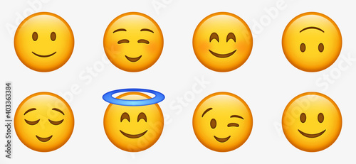 Leinwandbilder Smiling Face With Smiling Eyes 3d Happy Smiley Emoji With Halo Cute Emoticon With Cheeks Relieved Face Pleased Content Slightly Smile Character 3d Icons Gate