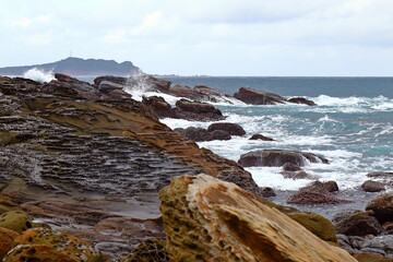 Coastal rock formations at Northeast Coast National Scenic Area, Taipei, Taiwan.