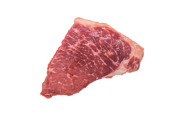 A piece of beef with streaks isolated on a white background.