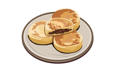 An isolated dish of Shaobing or Huoshao on white background, a Chinese snack close up handrawing vector illustration.