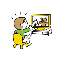 テレビを楽しみながら見る男の子