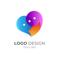 Romantic chat logo. Love chat app icon. Heart and bubble chat shape logo concept