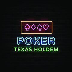 Texas Holdem Poker Neon Signs Vector. 