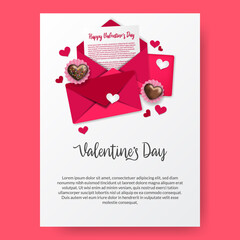 love letter open envelope with 3d chocolate love heart cupcake illustration valentine's day poster banner template