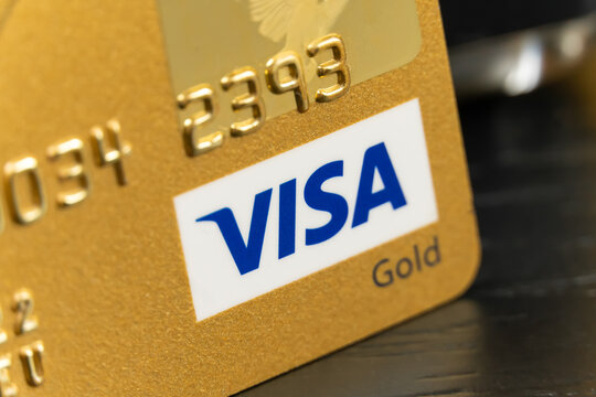 Mogilev, Belarus, December 16 2020: Bank cards VISA, macro