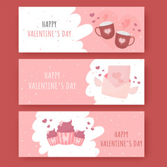 Happy Valentine's Day Celebration Header Or Banner Design In Three Options.