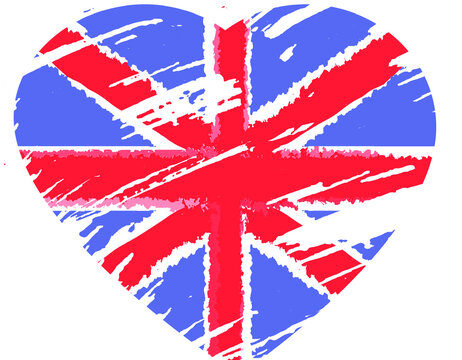 British flag in the shape of a heart. Watercolor. Abstract background for your design. Vector.
