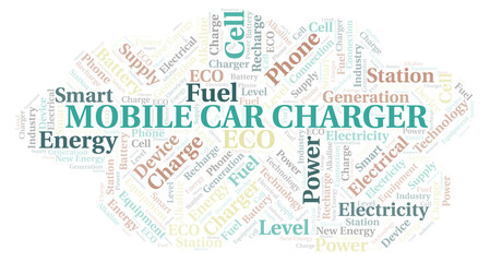 Mobile Car Charger typography word cloud create with the text only.