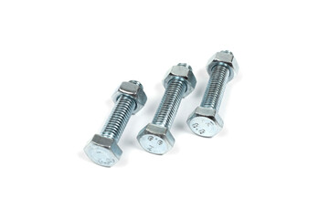 metal nuts and bolts on a white background