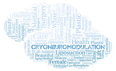 Fototapeta na wymiar Cryoneuromodulation typography word cloud create with the text only. Type of plastic surgery