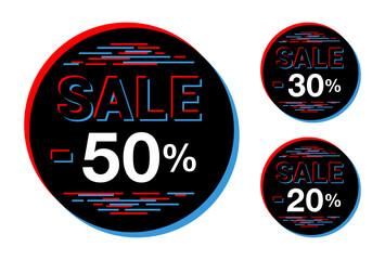 Sales tag in stereoscopic glitch effect