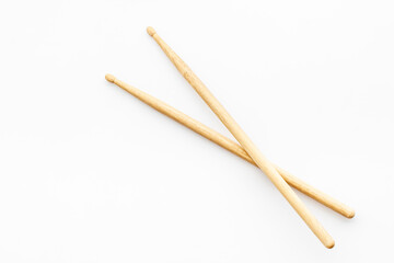 Drum sticks isotated on white background, top view