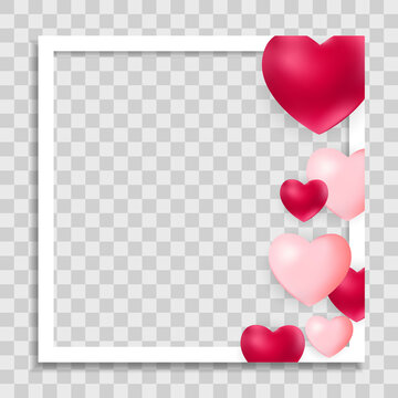 Empty Blank Photo Frame With Hearts Template For Media Post  In Social Network For Valentine`s Day. Vector Illustration EPS10