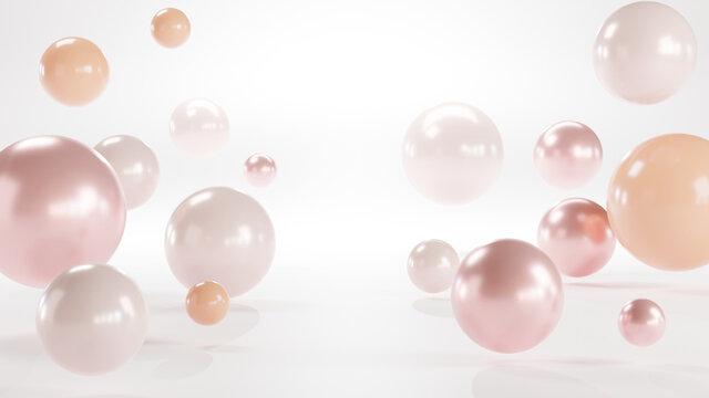pink and orange balls and geometric elements floating in the air Minimalist backgorund 3D rendering