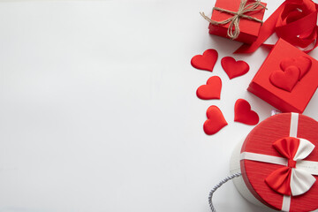 Valentines day red heart and box. Holidays valentine card with copy space.