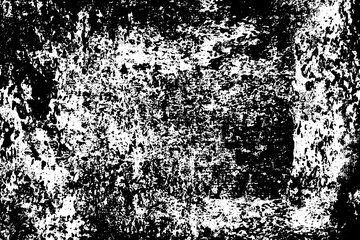 Grunge texture is black and white. The background is made of dirt, chips, scuffs, and wear. Old vintage surface splattered with ink. Soiled backdrop template