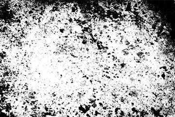 Grunge texture is black and white. The background is made of dirt, chips, scuffs, and wear. Old vintage surface splattered with ink. Soiled backdrop template